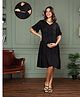 MomToBe Rayon Half Sleeves Solid Maternity Dress With Nursing Access - Black