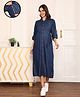 MomToBe Cotton Denim Three Fourth Sleeves Shirt Style Solid Maternity Dress With Nursing Access - Dark Blue
