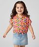 Babyhug Rayon Woven Half Sleeves Knotted Crop Top With Rainbow Print - Multicolor