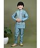 BT DEZINES Cotton Silk Full Sleeves Solid Kurta Pyjama With Threadwork Embroidered Sequins Embellished Jacket Set - Teal Blue