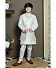 BT DEZINES Cotton Silk Full Sleeves Floral Shaped Sequins Embellished Kurta & Pyjama With Jacket Brooch & Necklace Set - White