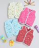 Little Angels Cotton Pack Of 4 Sleeveless Teddy Bear & Candy Printed Jhablas - Multi Colour