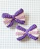 Bobbles & Scallops Set Of 2 Bow Designed Crocheted Hair Clips - Purple & White