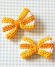 Bobbles & Scallops Set Of 2 Bow Designed Crocheted Hair Clips - Yellow & White