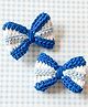 Bobbles & Scallops Set Of 2 Bow Designed Crocheted Hair Clips - Blue & White