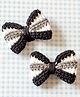 Bobbles & Scallops Bow Crochet Designed Hair Clips - Black & White