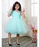 Toy Balloon Kids Net Half Puffed Sleeves Floral Applique Detailed Swiss Dot Designed Dress - Sea Green