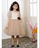 Toy Balloon Kids Net One Shoulder Half Puffed Sleeves Floral Applique Detailed Swiss Dot Designed Dress - Golden