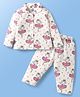 Doodle Poodle 100% Cotton Knit Full Sleeves Front Open Co-Ord Night Suit with Ballerina Print  - White