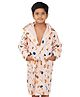 Rangoli Cotton Full Sleeves Avocado Printed Ultra Soft Bathrobe With Attached Adjustable Belt - Peach