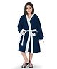 Rangoli 100% Cotton Terry Full Sleeves Solid With Attached Belt Ultra Soft Bath Robe - Navy Blue