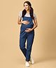 The Mom Store Denim Sleeveless Solid Maternity Dungaree - Blue