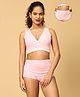 The Mom Store Cotton Sleeveless Solid Nursing Sleeping Maternity Bra & Overbelly Support Panties - Pink