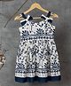 PURPLE UNITED KIDS Poplin Floral Printed & Bow Applique Detailed Dress - White & Navy Blue