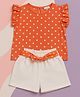 PURPLE UNITED KIDS Popilin Sleeveless Frill Detailed Polka Dots Printed Top With Solid Shorts Set - Coral & White