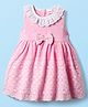 Babyhug Cotton Woven Sleeveless Floral Embroidered Frock With Lace Detailing & Bow Applique - Light Pink