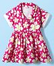 Babyhug Cotton Woven Half Sleeves Frock With Floral Print - Dark Pink