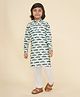 LIL PITAARA Pure Cotton Full Sleeves Cars Printed Kurta & Pyjama Set - Blue