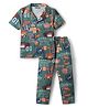 Pine Kids Single Jersey Knit Half Sleeves Co-Ord Night Suit with Sports Print - Foliage Green