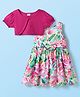 Babyhug Cotton Woven Frock & Half Sleeves Shrug With Floral Print & Bow Applique - Dark Pink