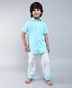 Little Clothing Cotton Woven Half Sleeves Striped Coordinating Night Suit Set - Blue