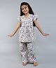 Little Clothing Cotton Woven Cap Sleeves Floral Printed Coordinating Night Suit Set - Grey