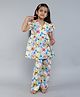 Little Clothing Cotton Woven Flutter Sleeves Floral Printed Coordinating Night Suit Set - Multi Colour