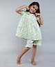 Little Clothing Cotton Woven Half Sleeves Floral Printed Coordinating Night Suit Set - Green