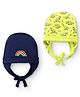 Doodle Poodle Interlock Knit Dino & Rainbow Printed Caps Pack of 2 Yellow & Navy Blue -Diameter 10.5 cm