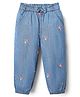 Babyhug Full Length Denim Jeans with Stretch Bow Applique & Floral Embroidery - Blue