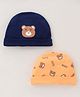 Doodle Poodle Interlock Knit Teddy Bear Printed Caps Pack of 2 Orange & Navy Blue - Diameter 10.5 cm
