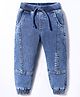 Babyhug Denim Full Length Washed Joggers With Stretch - Blue