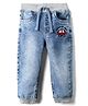 Babyhug Denim Full Length Washed Joggers With Stretch & Vehicle Embroidery - Light Blue