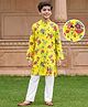 Pine Kids Cotton Knit Full Sleeves Kurta & Pyjama Set With Floral Print - Yellow