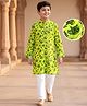 Pine Kids Cotton Knit Full Sleeves Kurta & Pyjama Set With Floral Print - Green