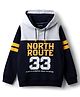 Pine Kids Cotton Knit Full Sleeves Hooded Sweatshirt With Text Print - Navy Blue