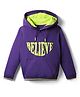 Pine Kids 100% Cotton Full Sleeves Text Printed Hooded Sweatshirt With Kangaroo Pockets - Purple & Green
