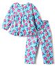 Babyhug Cotton Knit Full Sleeves Co-ords Night Suit With Floral Print - Light Blue