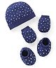 Doodle Poodle Interlock Knit Star Printed Cap Mittens & Booties Navy Blue - Diameter 10.5 cm