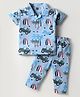 Evimo Single Jersey Knit Half Sleeves Co-Ord Night Suit With Beach Theme Print - Light Blue