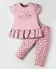 Evimo Single Jersey Knit Half Sleeves Night Suit With Animal & Heart Print - Light Red