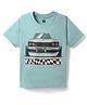 Evimo Single Jersey Knit Half Sleeves T-Shirt with Car Print - Aqua Blue