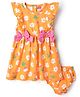Babyhug Single Jersey Knit Frill Sleeves Floral Printed Frock with Bloomer & Bow Applique - Orange