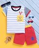 TOONYPORT Cotton Half Sleeves Striped & Whats For Dinner Text Tee With Shorts Set - White