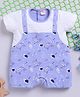 TOONYPORT Cotton Knit Half Sleeves Sea Life Printed Mock Style Dungaree Designed Romper - Blue