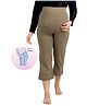 UZAZI Knit Solid Stretchable Maternity Capris With Over Belly Foldable Support Band - Olive Melange