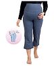 UZAZI Knit Solid Stretchable Maternity Capris With Over Belly Foldable Support Band - Navy Melange