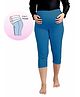 UZAZI Viscose Elastane Knit Solid Belly Support Maternity Three Fourth Leggings - Firozy Blue