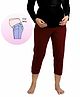 UZAZI Cotton Elastane Knit Solid Belly Support Maternity Three Fourth Leggings - Maroon
