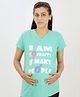 UZAZI Cotton Knit Half Sleeves I M Crafty Text Printed Maternity Tee - Pista Green